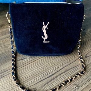 Yves Saint Laurent small black velvet chain bag
